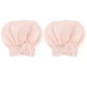 2PCS Coral Fleece Hair Drying Towels Absorbent Rapid Drying Thickening Hair Wrap HatPink