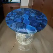 24" Blue Agate Round Coffee Table Top Handmade Custom Sofa Center Table Home Dec