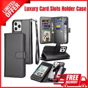 For iPhone 13 Luxury Card Slots Holder Zipper Wallet Leather Flip Stand Case