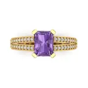 2.7ct Emerald split shank Alexandrite Stone Promise Wedding Ring 14k Yellow Gold