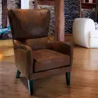 Salerno Brown Fabric High Back Wing Lounge WingBack ArmChair