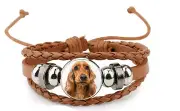 English Cocker Spaniel Dog Brown Leather Bracelet And Velvet Gift Bag