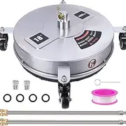 16.5" Pressure Washer Surface Cleaner with 4 Wheels, Stainless Steel Housing & 1/4" Quick Connector, Power Washer Attachment with 2 Extension Wands, 2 Replacement Nozzles, 4000 PSI