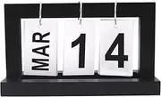 Flip Chart Perpetual Calendar, Wooden Creative Chic Office Home Decoration Desk Calendar, Retro Vintage Style Artwork(Black)