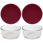 Pyrex 7201 Round Glass Food Storage Bowl w/ 7201-PC Sangria Red Lid (2-Pack)