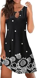 [Generic] Midi Cocktail Dress for Women Women Summer Casual Sleeveless Floral Print Hollow Out V Neck Sundress Loose Beach Mini Dress J Gee Dresses