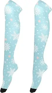 [Caihoyu] Women Long Thigh High Socks Casual Extra Long High Thigh Socks High Thigh Socks for Halloween Winter Cute Snowflakes Blue Pattern, Winter Cute Snowflakes Blue Pattern