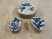 Oriental Copper pill/trinket box with hand painted porcelain top set of 3