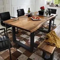 在飛比找樂天市場購物網優惠-美式實木長方形餐桌鐵藝復古工業風咖啡休閑辦公大長桌