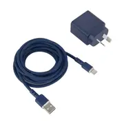Wall USB Charger with USB-A to USB-C Cable - Blue