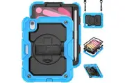 iPad Mini 7 2024 8.3 Inch Case with Screen Protector Hand Strap Stand & Shoulder Strap-lightBlue&Black