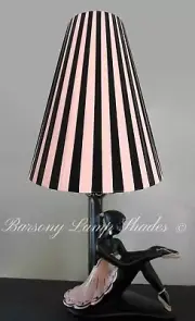 PLASTIC RIBBON PINK & BLACK STRIPE LAMPSHADE LARGE TALL CONE* BARSONY LADY LAMP