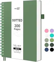 RETTACY Bullet Dotted Journal, B5 Spiral Dotted Notebook with 300 Pages, 7.4" × 10", Medium Size, 100 GSM Thick Paper, Flexible Plastic Cover, Bullet Journaling, Planning, Tracking (Dark Green)