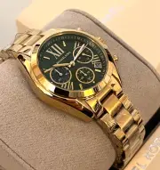 MICHAEL KORS MK7257 Mini Bradshaw Gold-Tone Green Dial Women's Watch BNWT G/Box