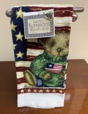 Laurie Korsgaden Brown Teddy Bear Bears Patriotic USA Flag Dish Towel
