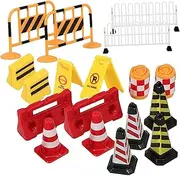 Kisangel 18Pcs Mini Traffic Signs Educational Roadblocks Barricade Models Traffic Sign for Classroom Learning Sandbox Play