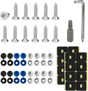 THXFUNAREA Anti Theft Number Plate Fitting Kit, M5 Stainless Steel Car Number Plate Screws and Caps Set - Includes Black, White and Blue Plastic Hinge Caps for Cars and Motorcycles