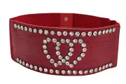 Women Red Color Elastic Fabric Wide Fashion Belt Hip Waist Silver Heart Size S M