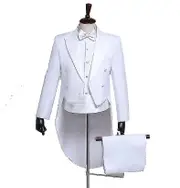 Men Tailcoat Tuxedo Suit Trousers Set, Men's Tuxedo Trousers Suit With Bow Tie WHITE L