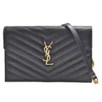 【YSL】經典MONOGRAM系列品牌LOGO V字縫小牛皮WOC斜背包(黑色695108-BOW01-1000)