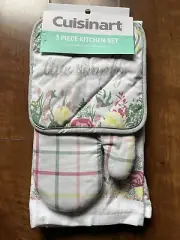 Cuisinart Spring Floral 3 Piece Kitchen Set. Oven Mitt, Potholder, Kitchen Towel