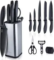 RAXCO Knife Set with Block,10-Piece Kitchen Knives Stainless Steel,Pro-Sharpened for Cooking/Slicing/Chopping, Black