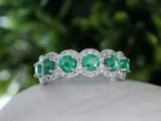 3Ct Round Lab-Created Emerald Eternity Engagement Ring 14K White Gold Plated
