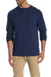 Ben Sherman Thermal Sleeve Henley Shirt,Navy,XL