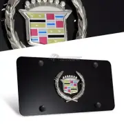 3D Cadillac Classic Front License Plate Frame Black Stainless Steel with Caps
