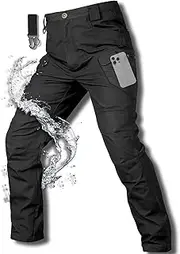[WOSONG] Men's Cargo Work Hiking Tactical Pants,10-Pocket,with Carabiner,Water Resistant,Lightweight Ripstop Outdoor Pants
