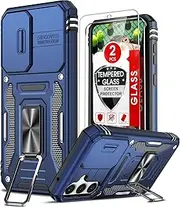 [LeYi] for Samsung S23-FE Case: Galaxy S23 FE Case with Slide Camera Cover + 2PCS Tempered Glass Screen Protector, Full Body Military-Grade with Kickstand Case for Samsung Galaxy S23 FE, Navy Blue