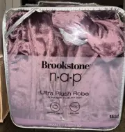 Brookstone Robe Women's S/M NAP Ultra Plush Bathrobe Purple Cozy Belted Pockets