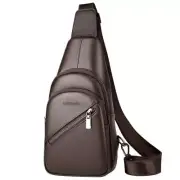 Men leather Sling Bag Chest Bag Shoulder Bag Crossbody Casual Bag Pack Brown