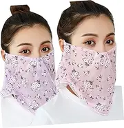 MUCKLILY Sunscreen Mask for Men Women 2pcs Floral Pattern Face Masks Neck Uv Blocking Breathable