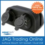 12V~24V DOUBLE SURFACE MOUNT POWER SOCKET & DUAL USB ADAPTOR - Boat/Caravan