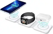 AMIR 3 in 1 Foldable Wireless Charger, Magnetic Fast Wireless Charging Pad, Compatible with iPhone 14/13/12/SE/11, Samsung Galaxy, Apple Watch, AirPods Pro (Adapter Not Included)