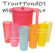 Tupperware Pitcher Gallon + 16 oz Set 6 Tumblers Push Button Seal Rainbow Colors