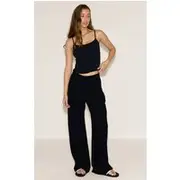 Black Linen Look Floaty Tailored Pants, Black