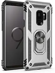 [TiHen] Case Samsung Galaxy S9 Plus, with Magnetic Ring Holder 360 Degree Full Body Protective Silicone Personalised Tough Armor Phone Case with Screen Protector for Samsung Galaxy S9 Plus -Silver