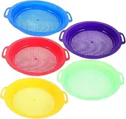 KOMBIUDA 5pcs Sand Sifter Sieves: Plastic Sand Strainer Toys - Beach Sifter for Shell Collecting Rock Sifting & Gardening Digging Yellow Green Red Purple Blue