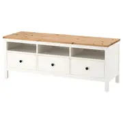 HEMNES TV bench, white stain/light brown, 148x47x57 cm