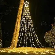 PUHONG 16.4Ft Christmas Tree Toppers Lights, 320 LED, 8 Memory Modes, Warm White, Outdoor Use