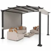 Costway 3x3M Pergola w/ Retractable Sunshade Canopy Outdoor Umbrella Patio Garden Deck Grey