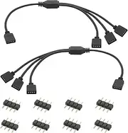 tunghey 2 Pack Black 4 Pins LED Splitter Cable Strip Connector 3 Way Splitter Y Splitter for 1 to 3 RGB 5050 3528 LED Light Strips with 8 x Male 4 Pin Plugs (1to3)