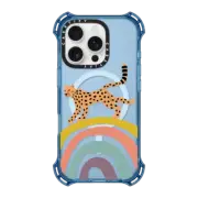 iPhone 16 Pro Bounce Case MagSafe Compatible Cheetah Running on a Rainbow