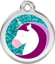 Stainless Steel Red Dingo Unicorn Glitter ID Collar Charm Dog Tag