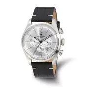Mens Charles Hubert Stainless Leather Band 46mm Dual Time Watch