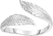 [JewelryWeb] 925 Sterling Silver With Rhodium Finish 8mm Sparkle Cut Bypass Leaf toe ring