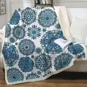 Blue Turquoise Snowflakes Mandalas Throw Blanket