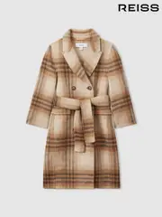 Reiss Brown Maeve 13-14 yrs Checked Wool Blend Blindseam Coat (E27175) | $295